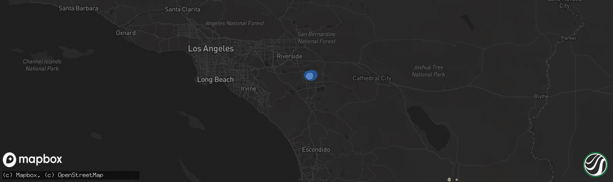 Hail map in Menifee, CA on August 25, 2025