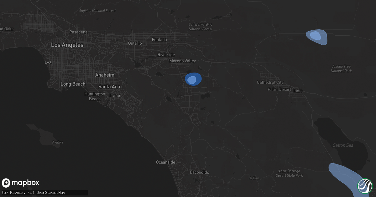 Hail map in Menifee, CA on August 25, 2025