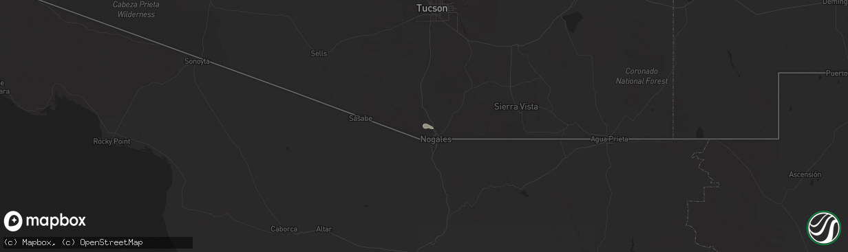 Hail map in Nogales, AZ on August 25, 2025