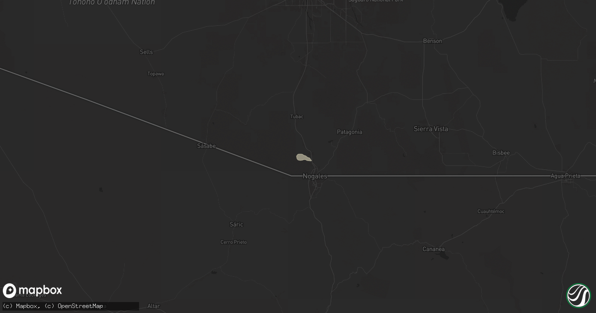 Hail map in Nogales, AZ on August 25, 2025