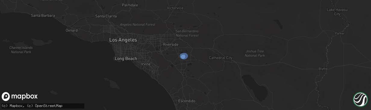 Hail map in Nuevo, CA on August 25, 2025