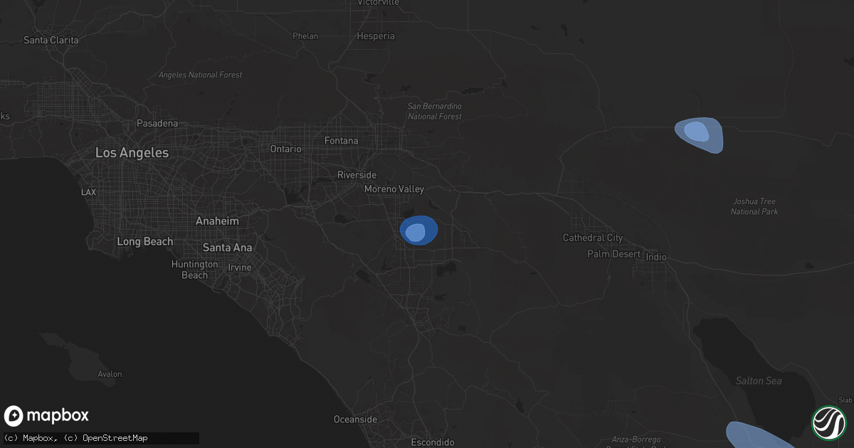 Hail map in Nuevo, CA on August 25, 2025