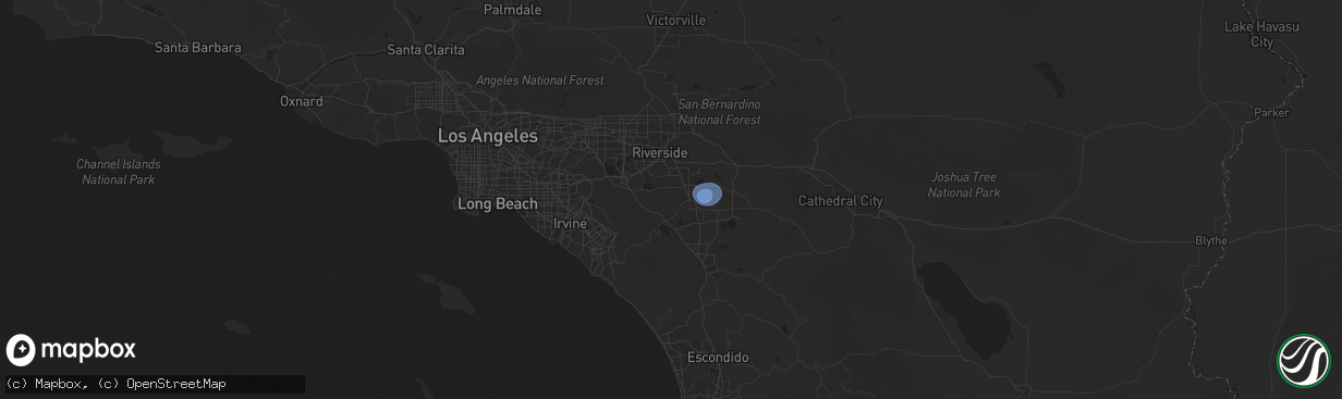 Hail map in Perris, CA on August 25, 2025
