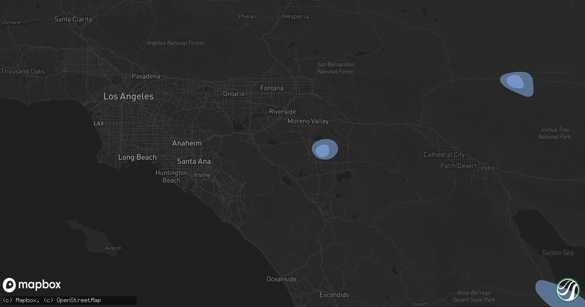 Hail map in Perris, CA on August 25, 2025