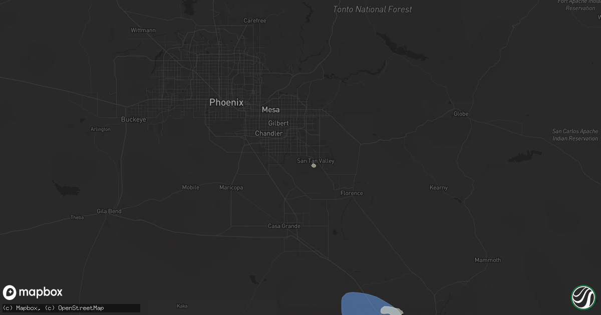 Hail map in Queen Creek, AZ on August 25, 2025