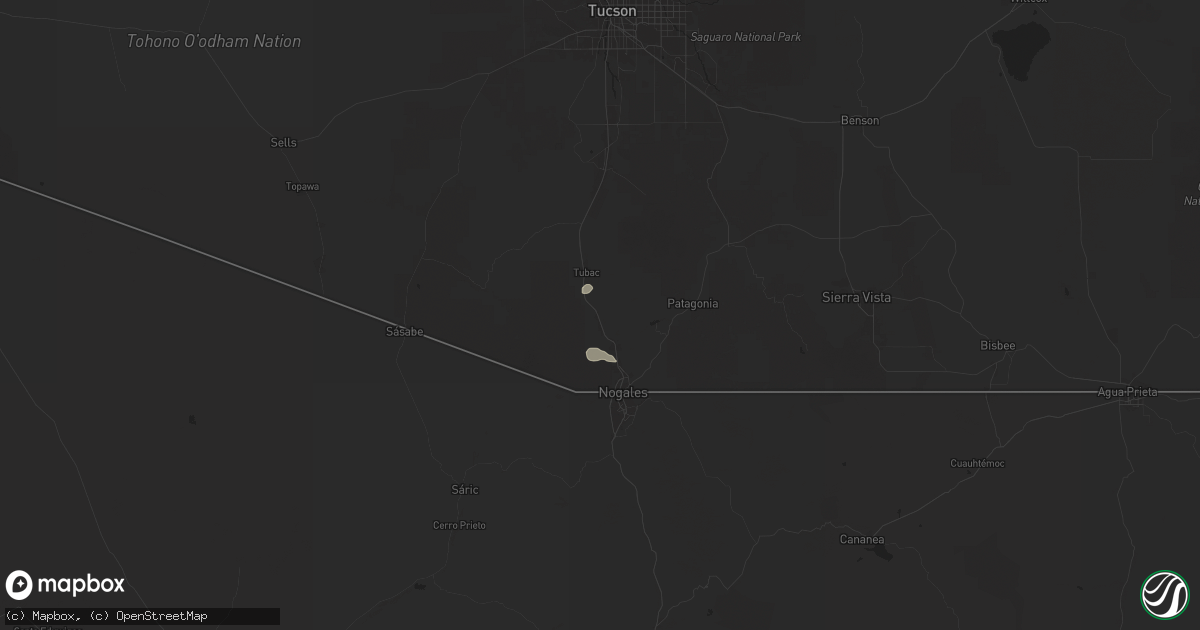 Hail map in Rio Rico, AZ on August 25, 2025