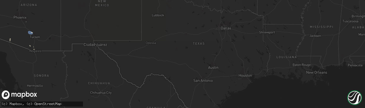 Hail map in Texas on August 25, 2025