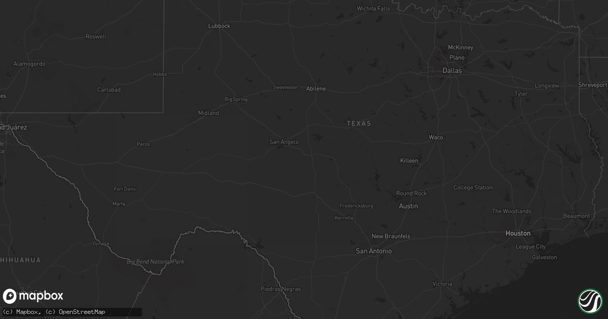 Hail map in Texas on August 25, 2025