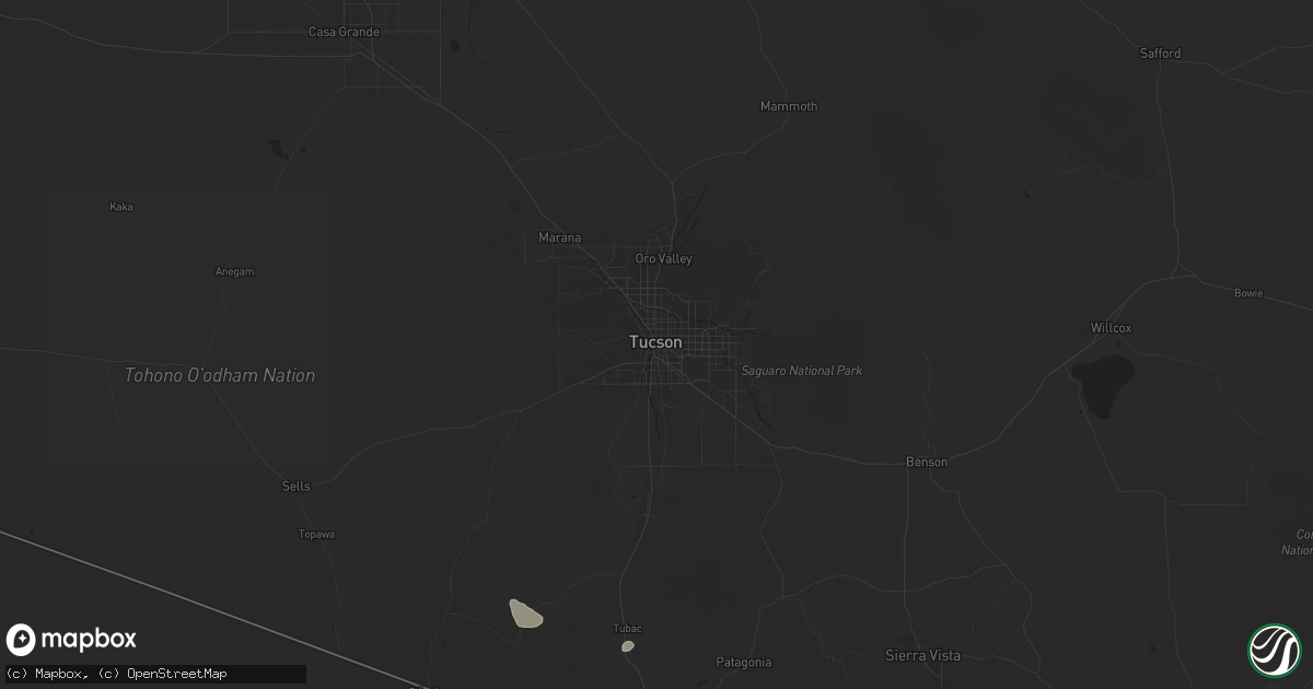 Hail map in Tucson, AZ on August 25, 2025