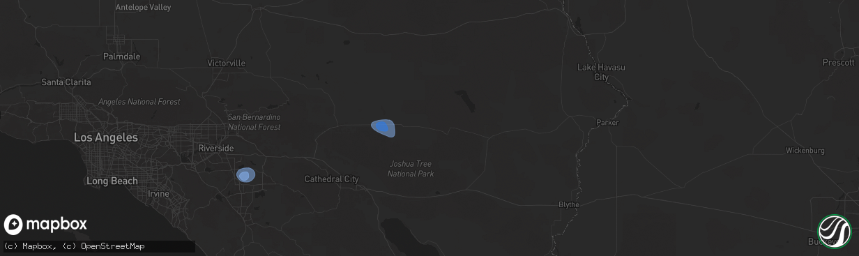 Hail map in Twentynine Palms, CA on August 25, 2025