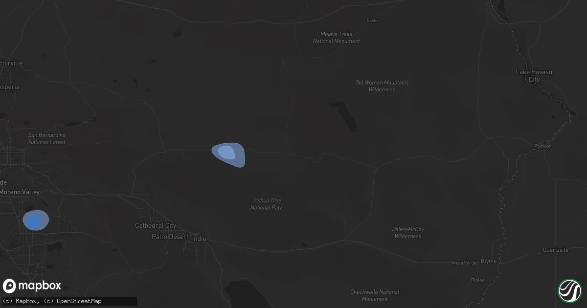 Hail map in Twentynine Palms, CA on August 25, 2025