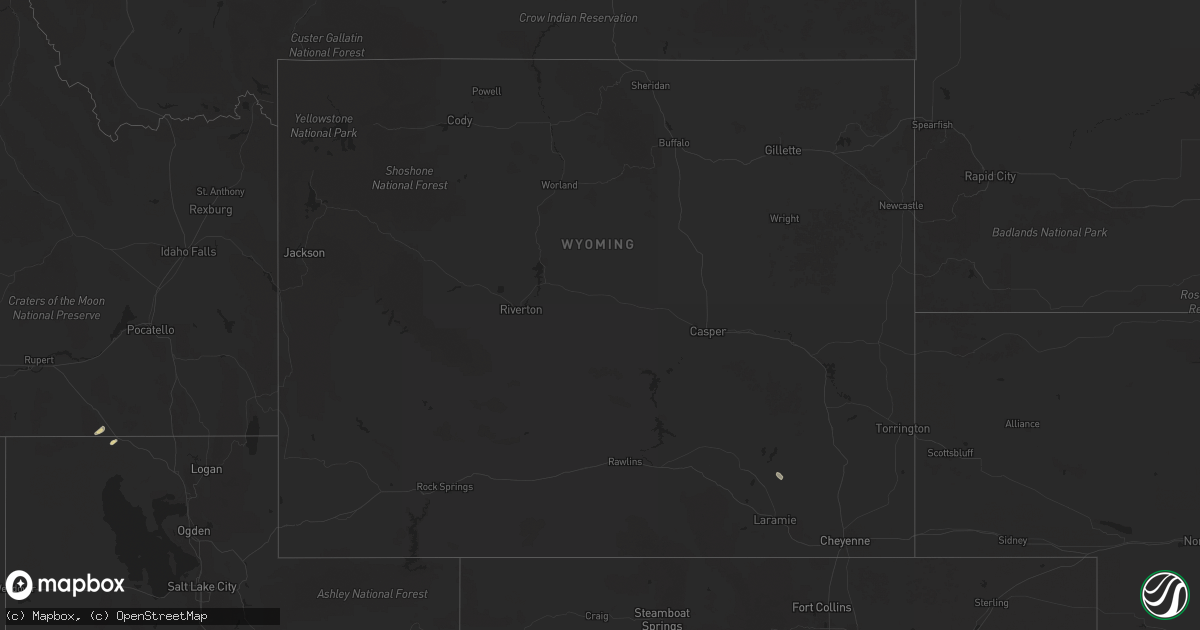 Hail map in Wyoming on August 25, 2025