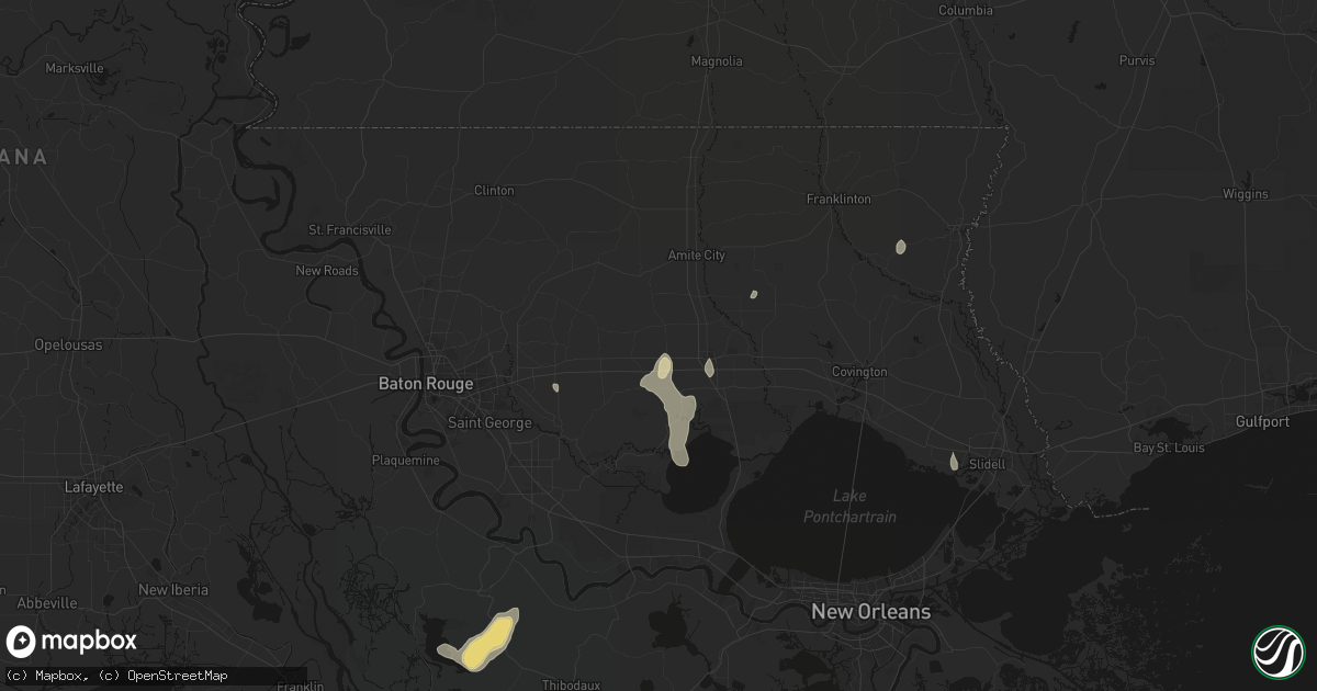 Hail map in Albany, LA on August 25, 2026