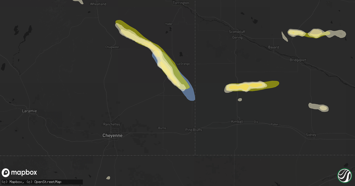 Hail map in Albin, WY on August 25, 2026