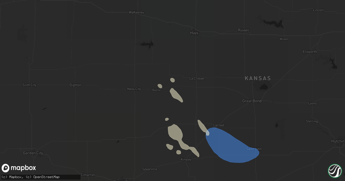 Hail map in Alexander, KS on August 25, 2026