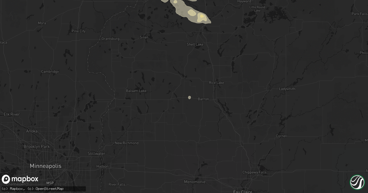 Hail map in Almena, WI on August 25, 2026
