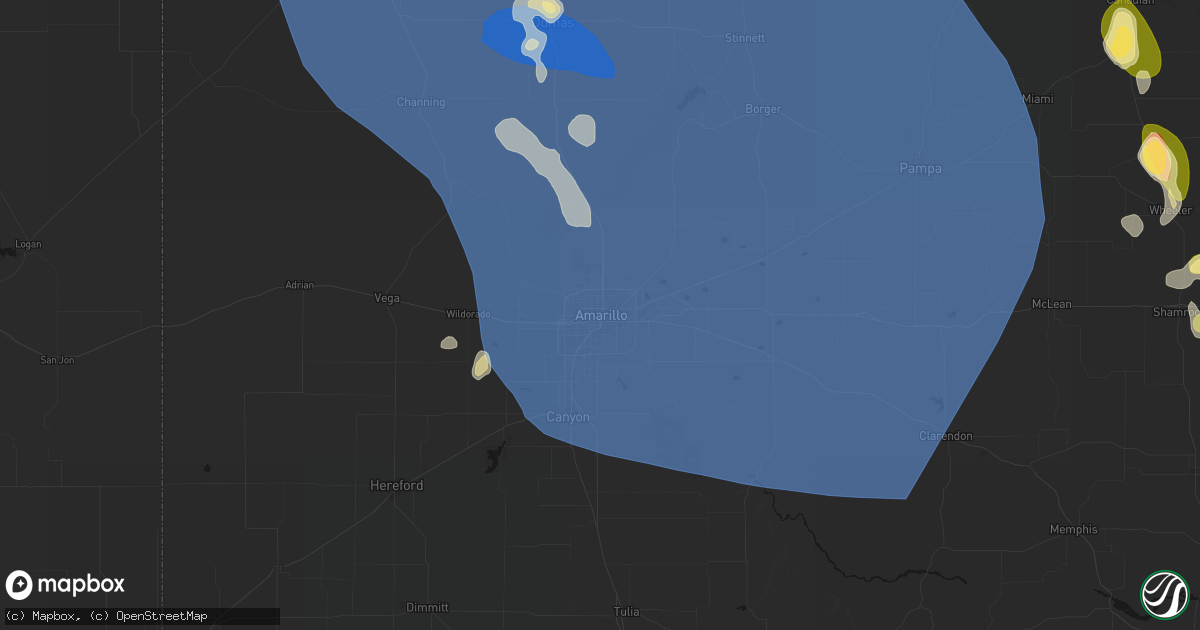 Hail map in Amarillo, TX on August 25, 2026