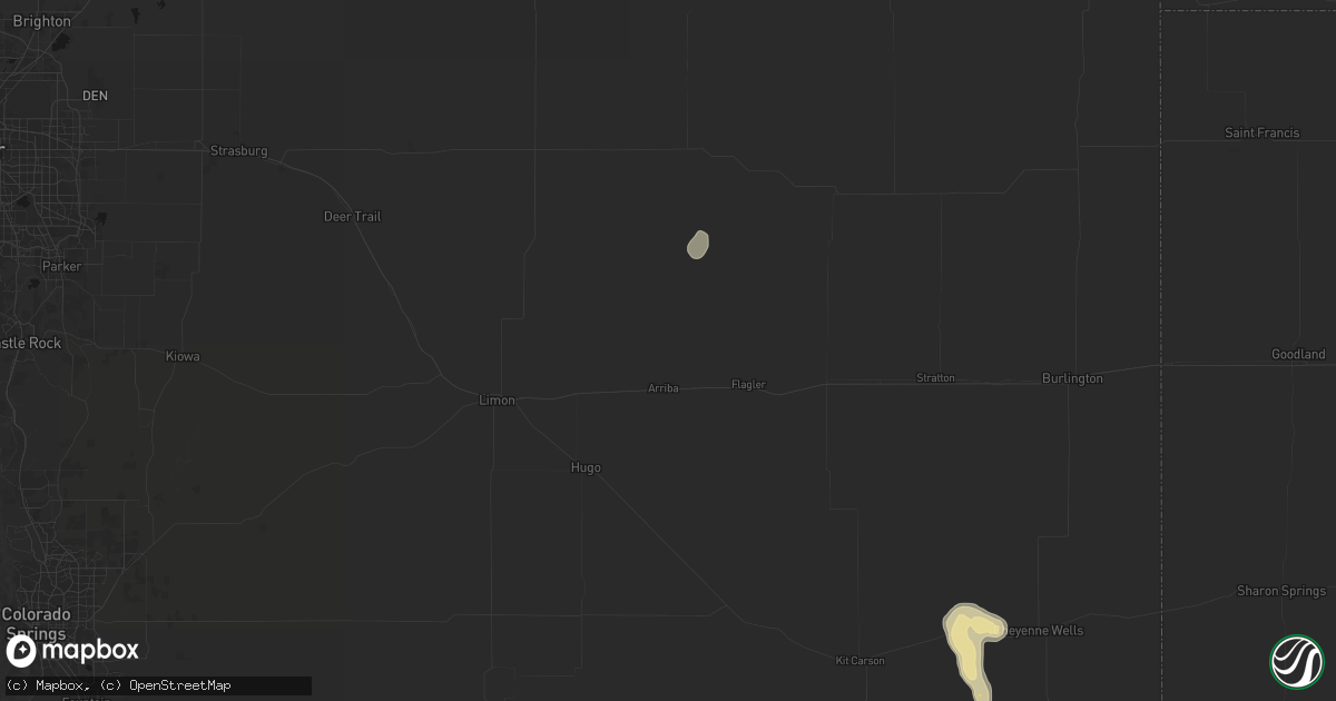 Hail map in Arriba, CO on August 25, 2026