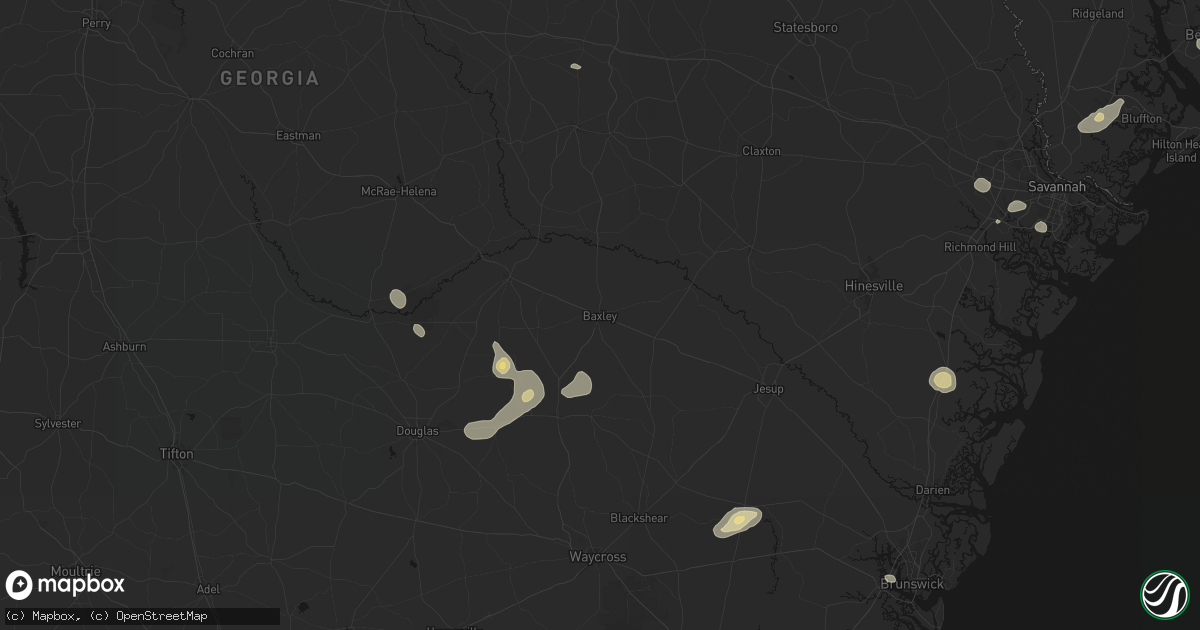 Hail map in Baxley, GA on August 25, 2026