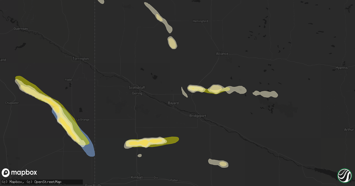 Hail map in Bayard, NE on August 25, 2026