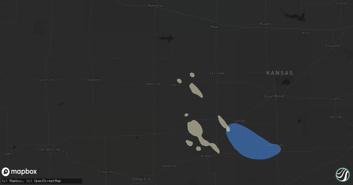 Hail map in Bazine, KS on August 25, 2026