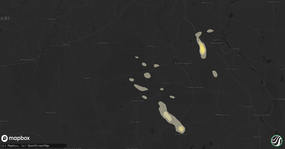 Hail map in Belleview, MO on August 25, 2026