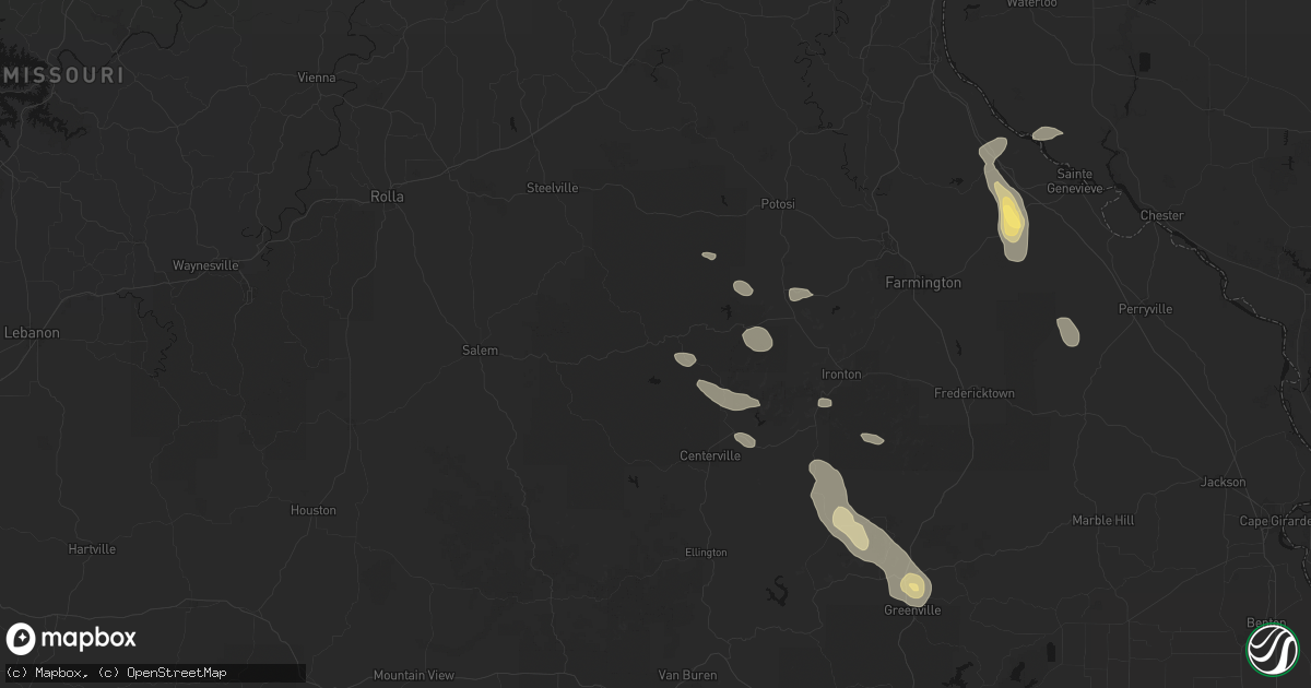 Hail map in Bixby, MO on August 25, 2026