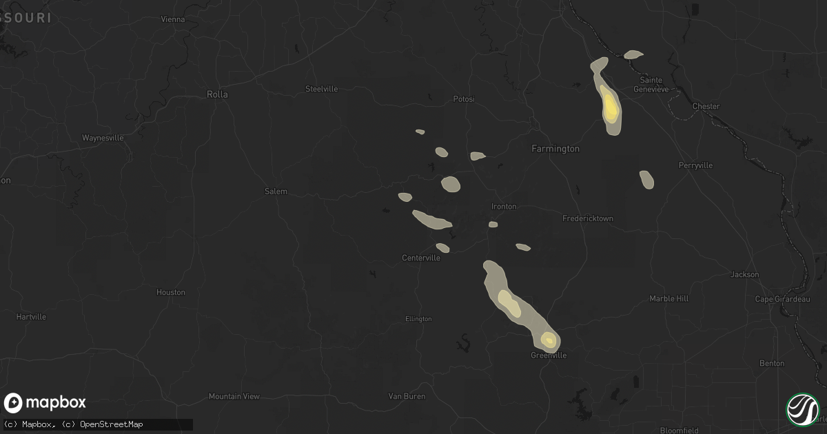 Hail map in Black, MO on August 25, 2026