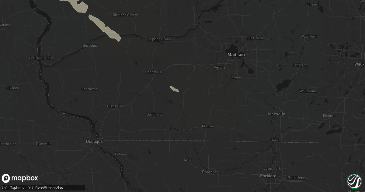Hail map in Blanchardville, WI on August 25, 2026