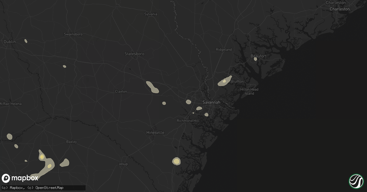 Hail map in Bloomingdale, GA on August 25, 2026