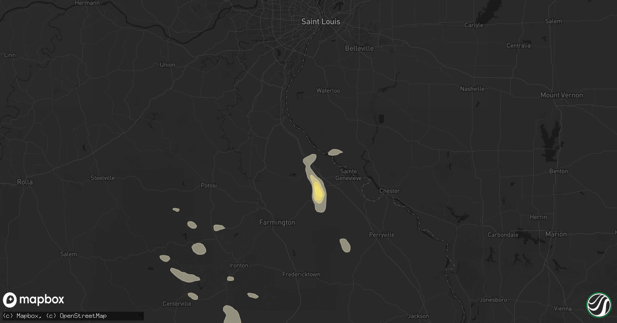 Hail map in Bloomsdale, MO on August 25, 2026