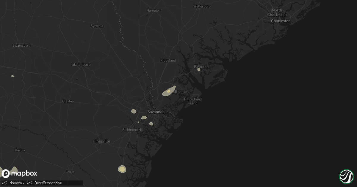 Hail map in Bluffton, SC on August 25, 2026