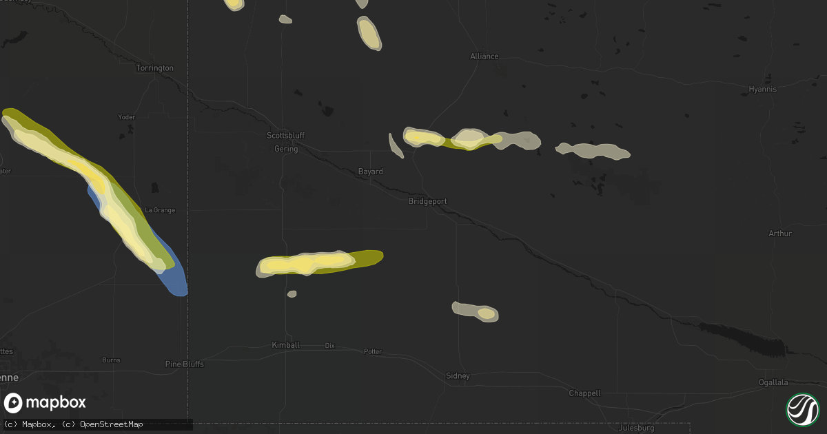 Hail map in Bridgeport, NE on August 25, 2026