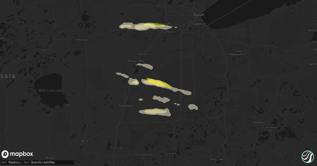 Hail map in Bruno, MN on August 25, 2026