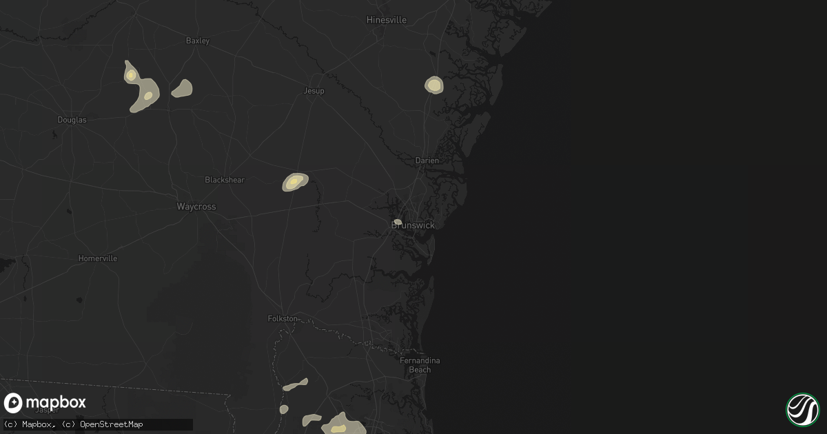 Hail map in Brunswick, GA on August 25, 2026