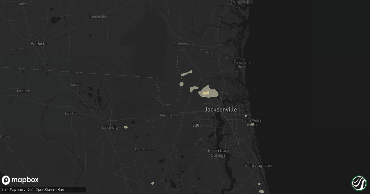 Hail map in Bryceville, FL on August 25, 2026