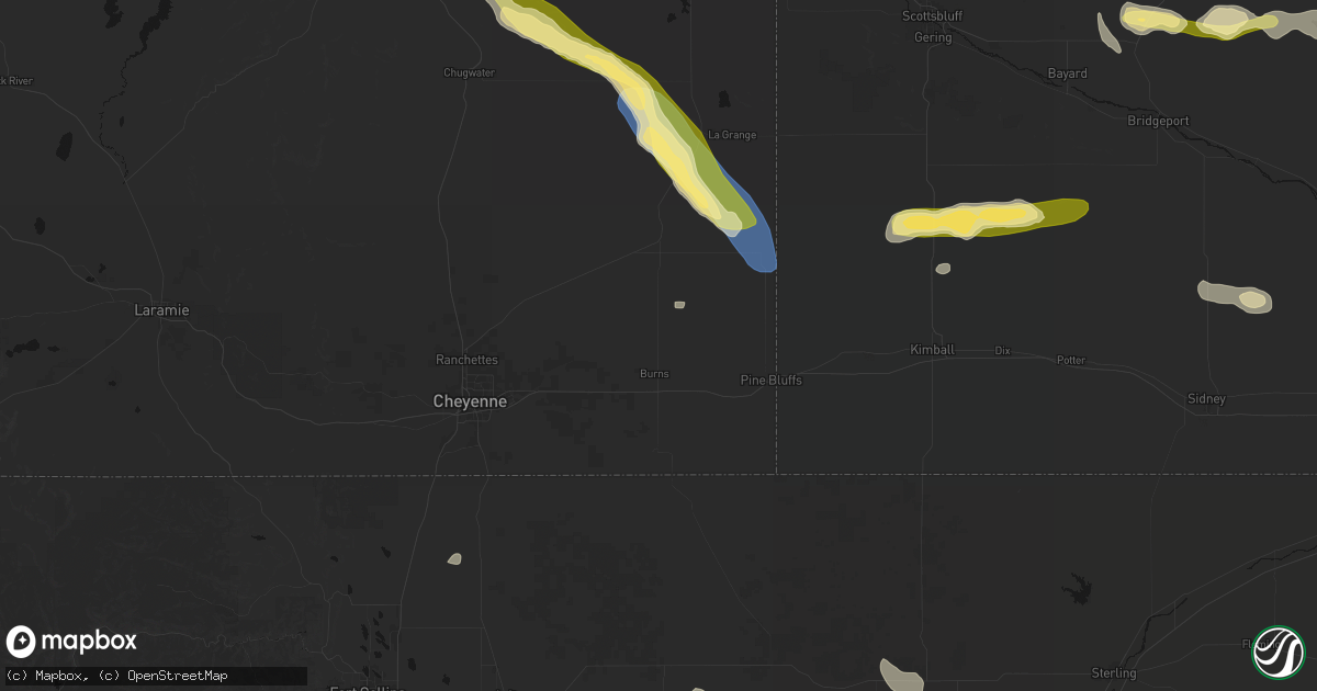 Hail map in Burns, WY on August 25, 2026
