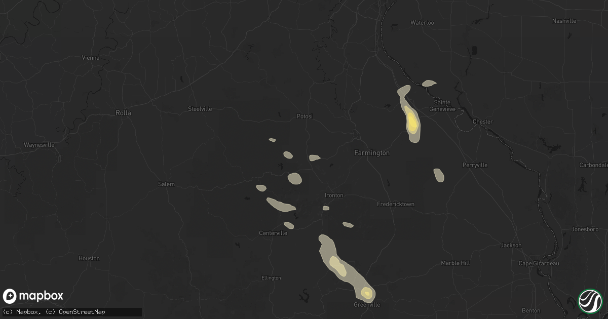 Hail map in Caledonia, MO on August 25, 2026