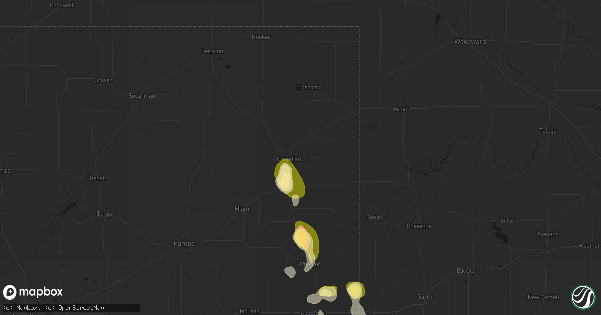 Hail map in Canadian, TX on August 25, 2026