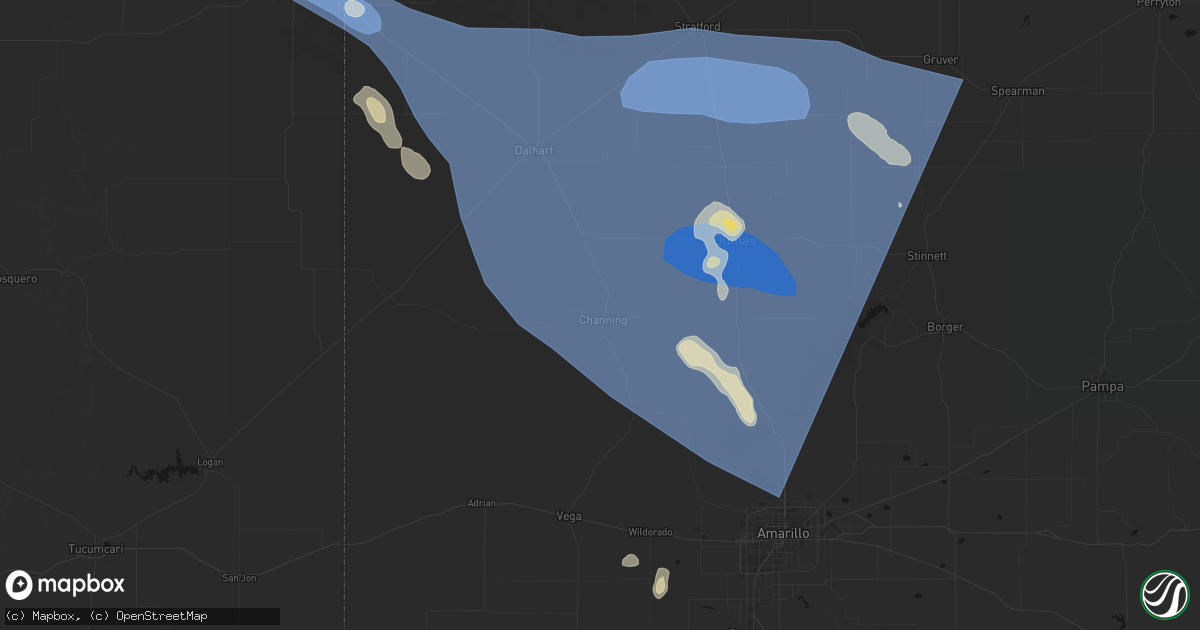 Hail map in Channing, TX on August 25, 2026