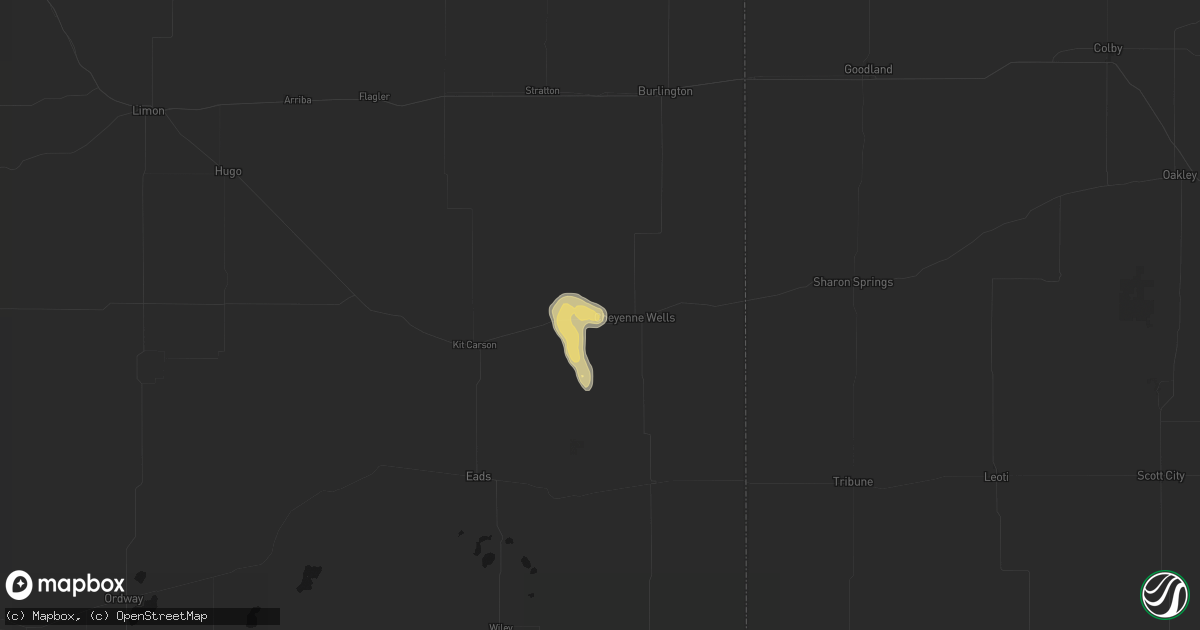 Hail map in Cheyenne Wells, CO on August 25, 2026