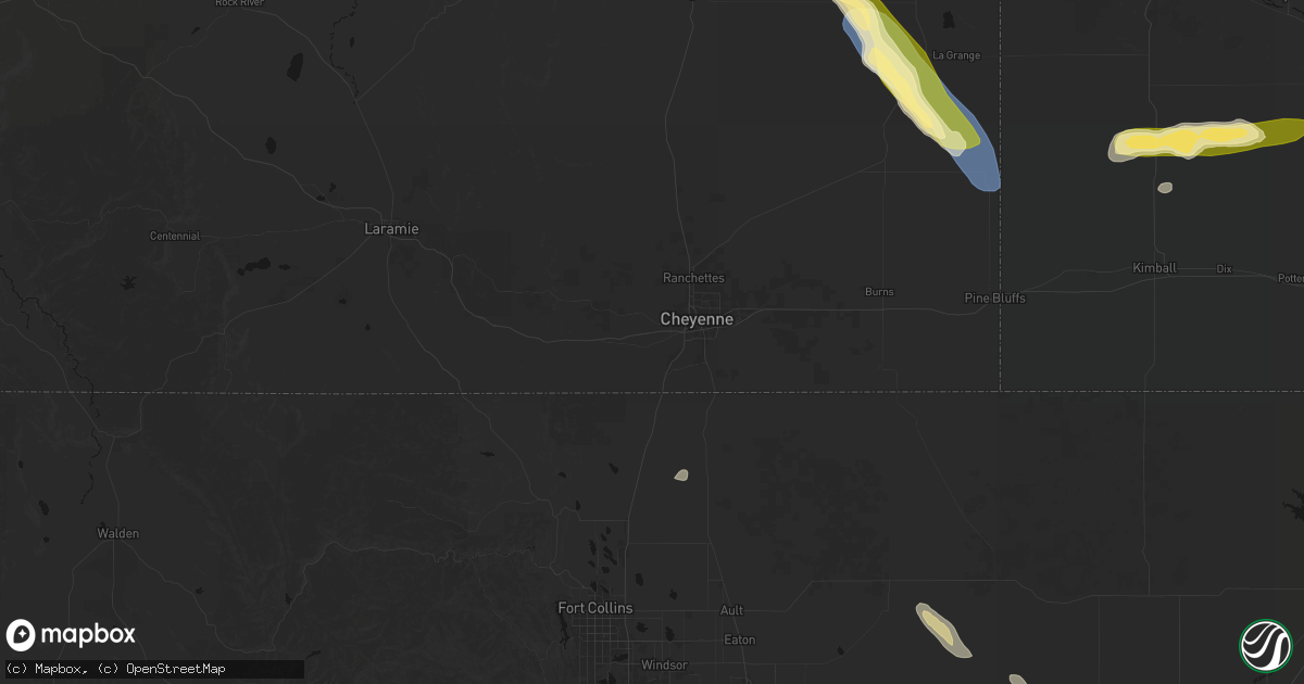 Hail map in Cheyenne, WY on August 25, 2026