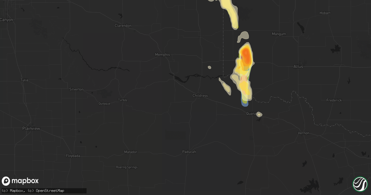 Hail map in Childress, TX on August 25, 2026