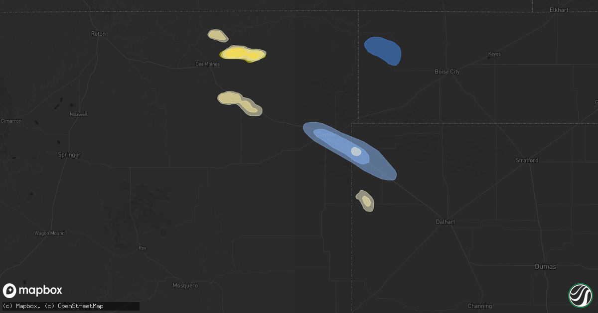 Hail map in Clayton, NM on August 25, 2026