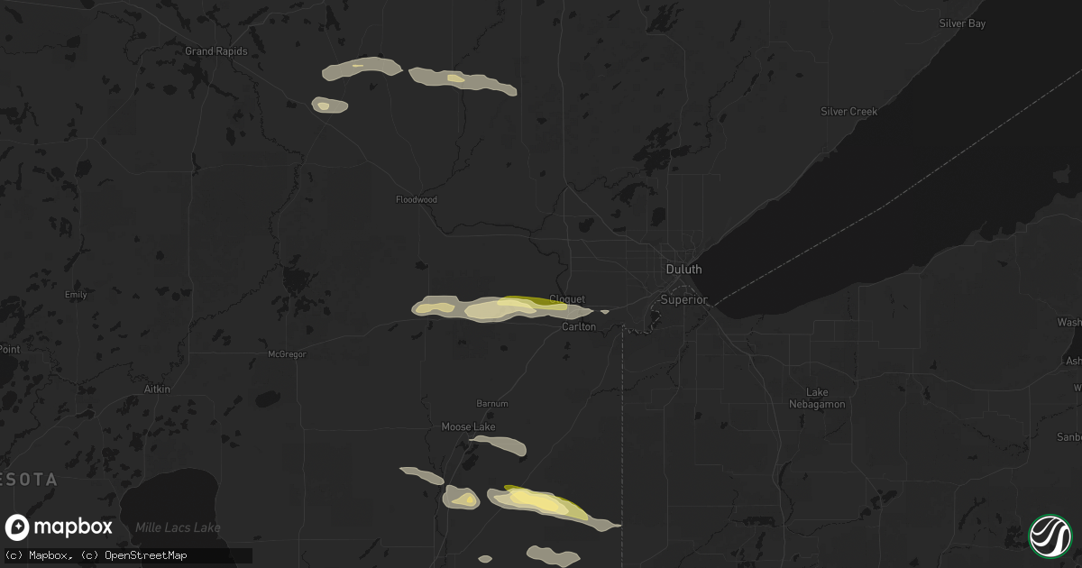 Hail map in Cloquet, MN on August 25, 2026