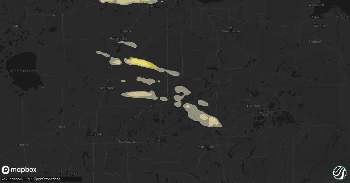 Hail map in Danbury, WI on August 25, 2026