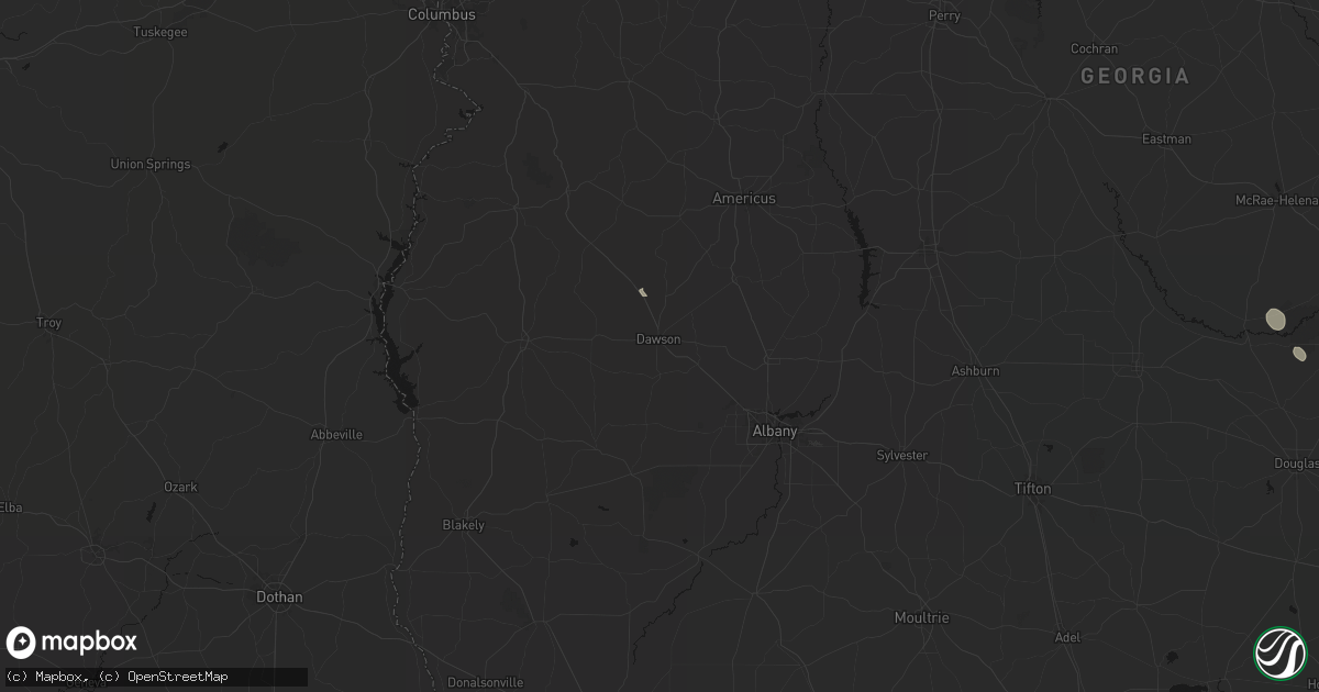 Hail map in Dawson, GA on August 25, 2026