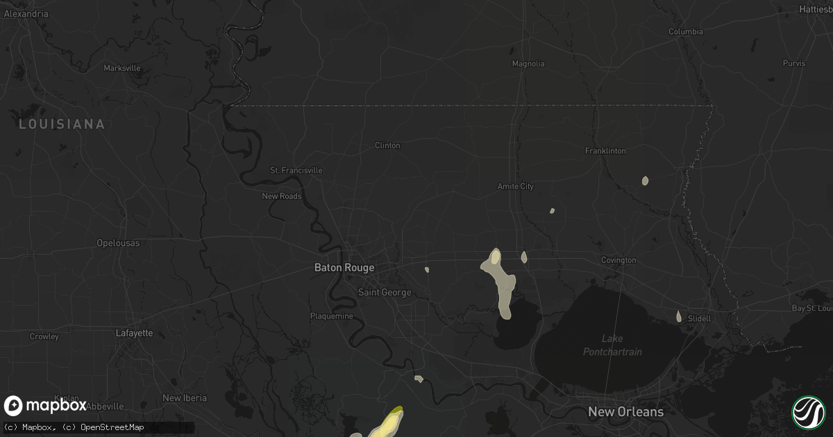 Hail map in Denham Springs, LA on August 25, 2026