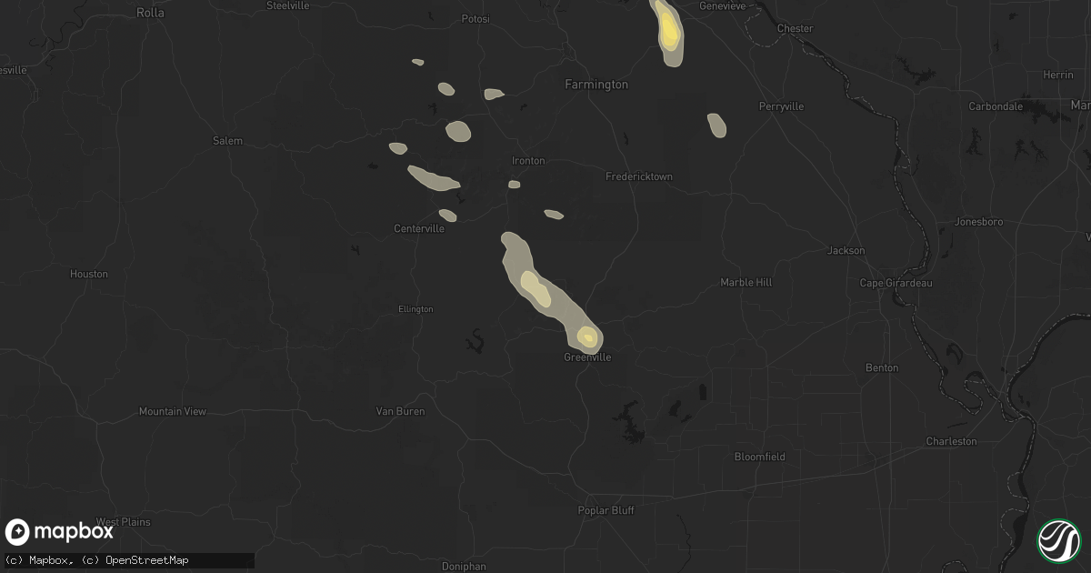 Hail map in Des Arc, MO on August 25, 2026
