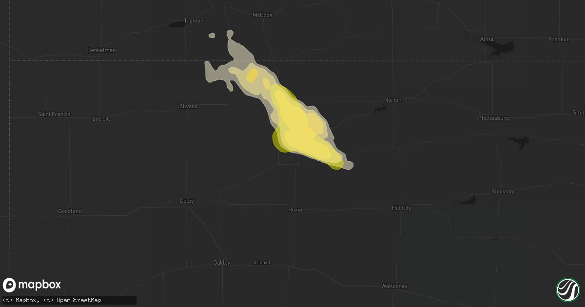 Hail map in Dresden, KS on August 25, 2026
